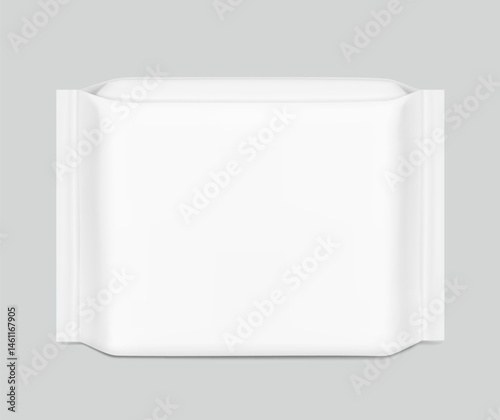 Packaging bag mockup. Front view. Vector illustration isolated on grey background. Ready for your design. Suite for the presentation of pads, pantyliners, wipes, etc. EPS10.