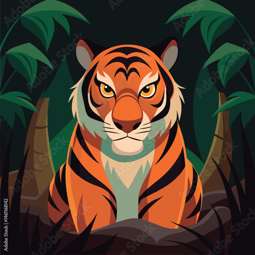 Vector illustration of a Jungle tiger stares intently.