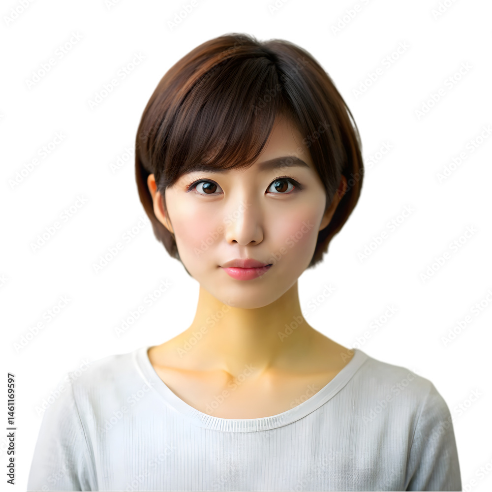 portrait young japanese woman with short hair isolated on transparent background portrait young japanese woman with short hair isolated on transparent background