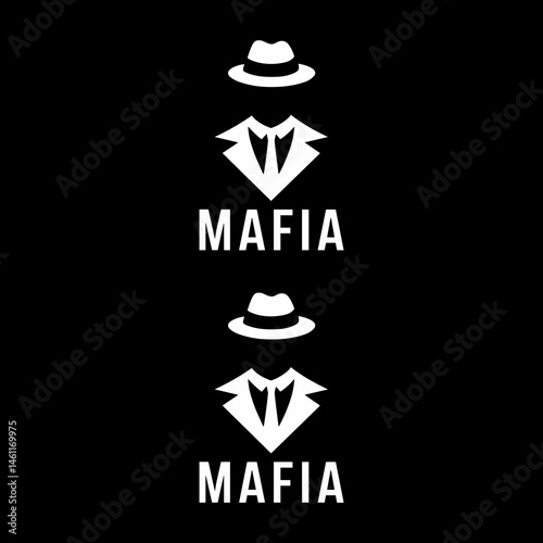 Mafia Icon Graphic Set with Fedora Hat Suit and Tie on Black Background