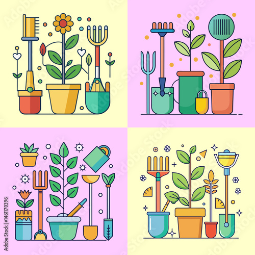 set of gardening tools