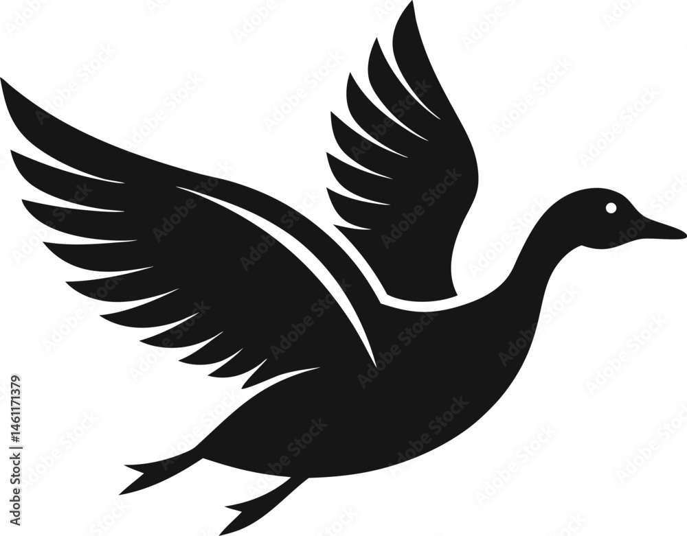 Fototapeta premium Duck vector, flying duct line art, outline and silhouette vector vector illustration on white background, editable, printable, logo, icon, design 