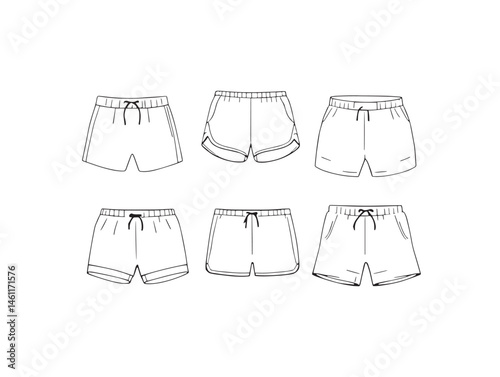Minimalist gym shorts line art for workout fashion projects