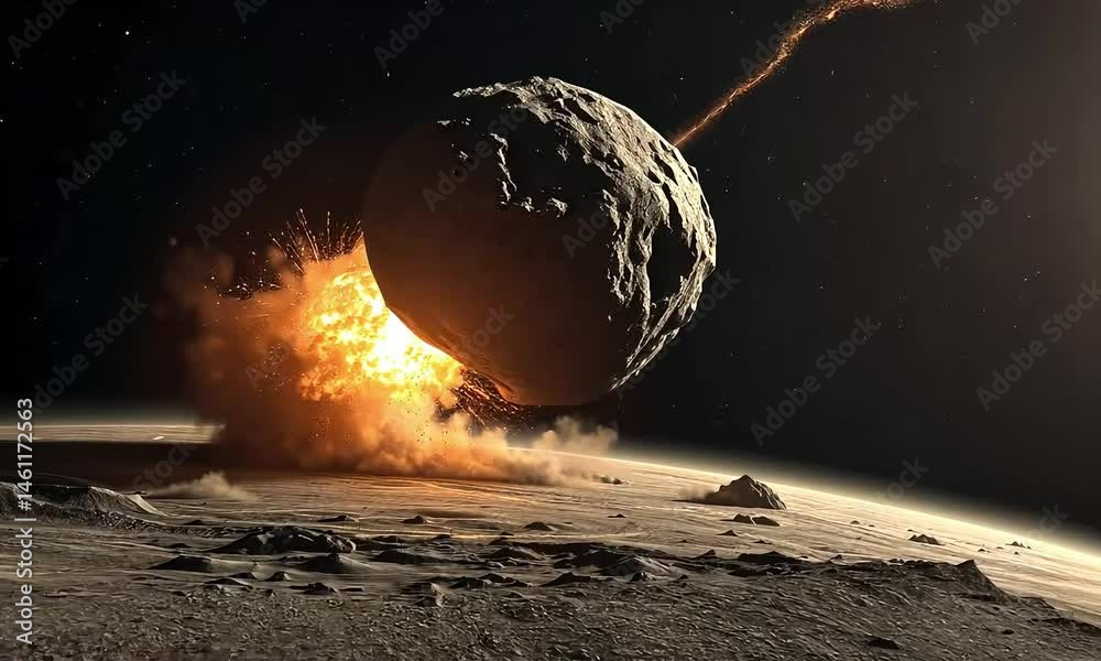Asteroid Collision on Planet Surface