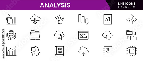 Analytics icon set with editable stroke. Data analysis thin line icon collection. Vector illustration