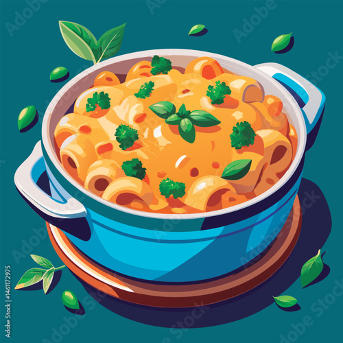 Delicious creamy pasta dish in a pot.