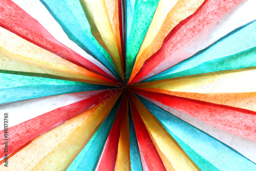 Reverse close up of a colourful paper decoration