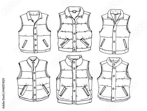 Puff Vest Line Art for Fashion Apparel Illustration