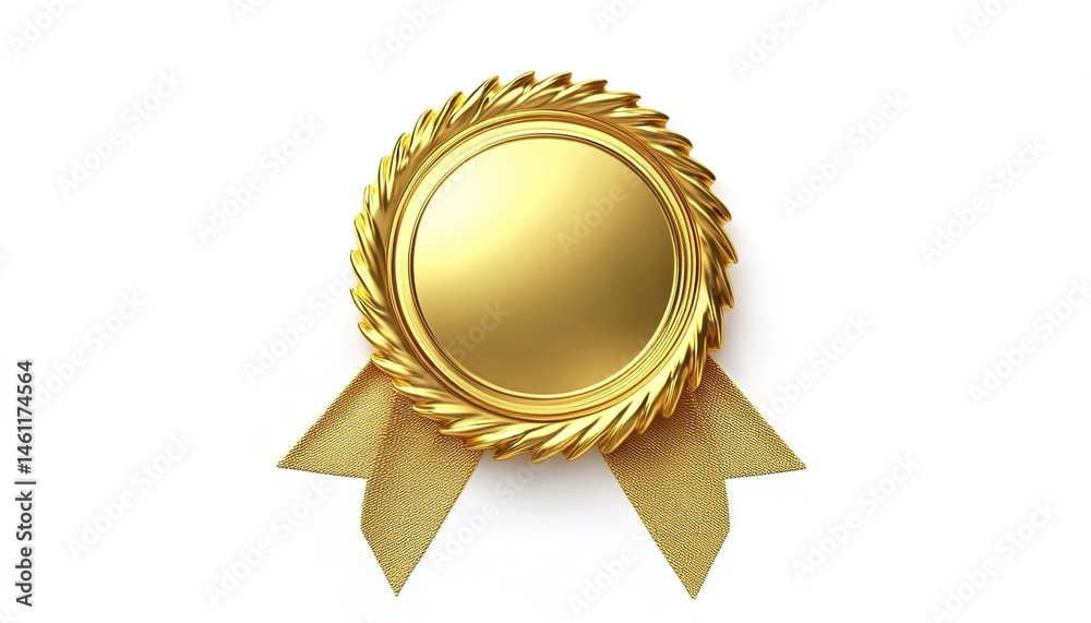 A golden medal with jagged edges and ribbons on a white background. A golden medal with jagged edges and ribbons on a white background.
