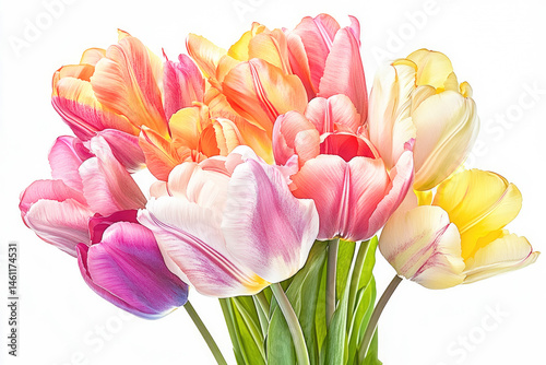 Bouquet of tulip flowers in full bloom, symbolizing spring, love, and vibrant celebration of nature’s beauty. 