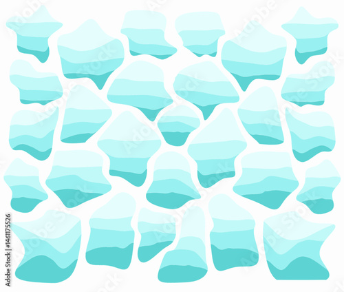 A modern and minimalistic seamless pattern featuring abstract shapes resembling ice or water rocks in cool blue gradient tones.
