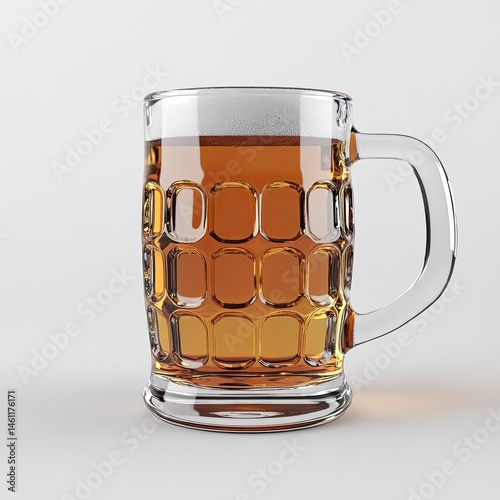 Glass beer mug filled with amber liquid