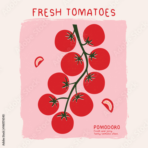 Red tomato vintage design. Fresh vegan food. Organic vegetable farm. Tomato vegetable artwork for t shirt print, poster, sticker and other uses.