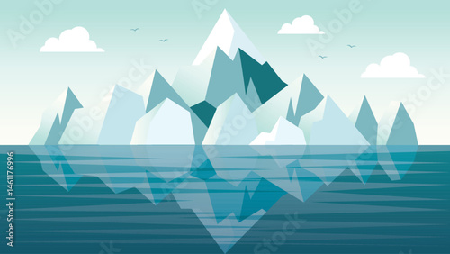 Iceberg Ice Mountain Nature Landscape Floating on Blue Ocean in the North Pole in Bright Sky