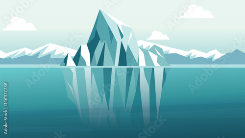 Iceberg Ice Mountain Nature Landscape Floating on Blue Ocean in the North Pole in Bright Sky