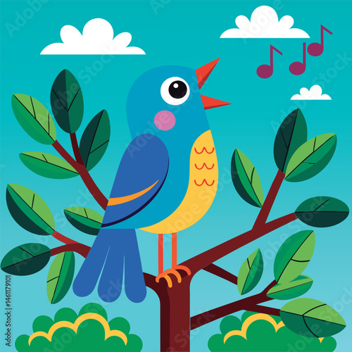 Chirping bird sings a happy tune.