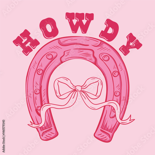 Howdy Horseshoe with Bow. Cowboy and cowgirl. Wild west theme. 
