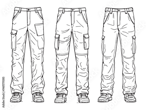 Detailed Tactical Pants Line Art for Stylish Utility Wear Design