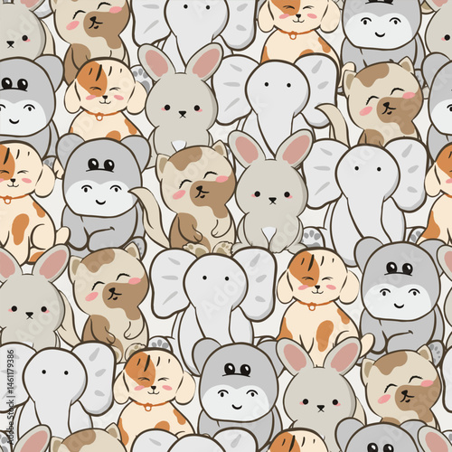 Seamless childish pattern with animals illustration for background