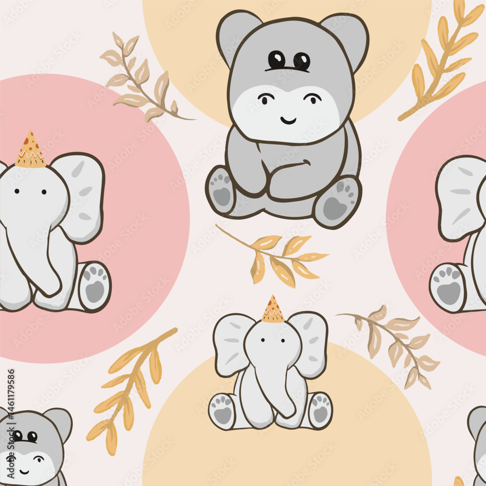 Fototapeta premium Seamless childish pattern with animals illustration for background