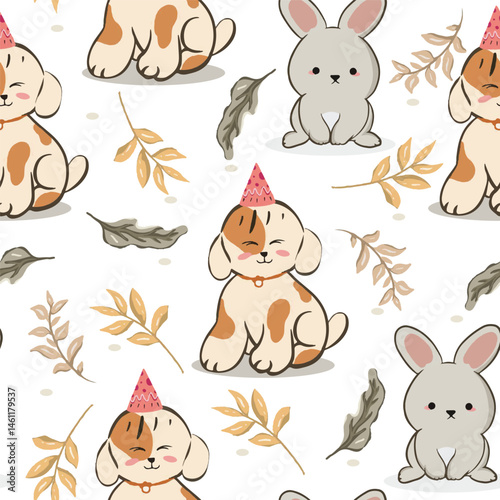 Seamless childish pattern with animals illustration for background