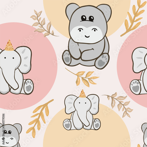 Seamless childish pattern with animals illustration for background
