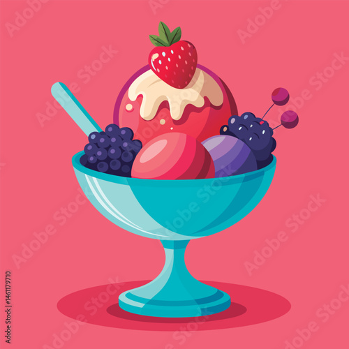 Delicious ice cream sundae with berries.