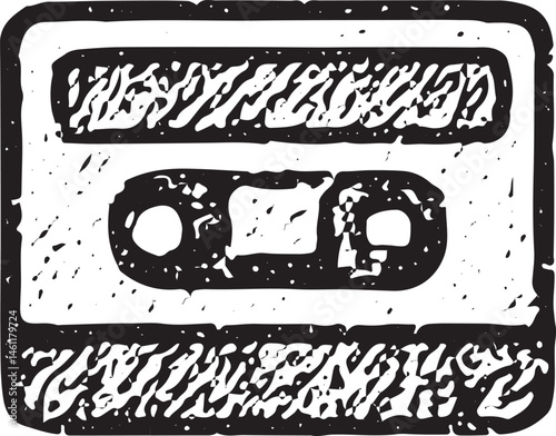 Hand-drawn sketch of a vintage cassette tape, monochrome style, perfect for retro, music, or nostalgic themes, classic illustration