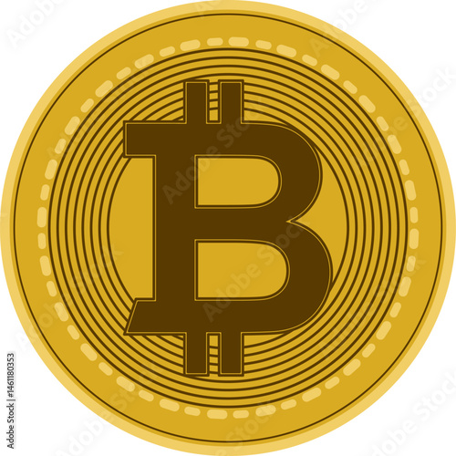 Golden coin with bitcoin symbol isolated on transparent background. Stock vector illustration.