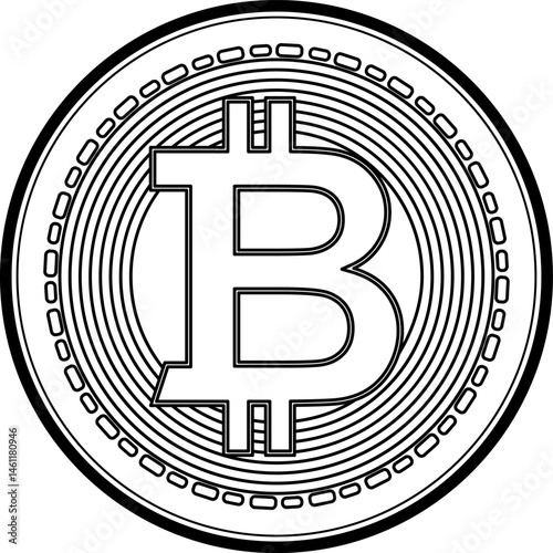 Bitcoin Digital currency vector. Crypto currency black coin with black lackered bitcoin symbol 