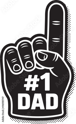 Number one Dad Foam Finger Silhouette Vector Illustration of Fan Hand Symbol Perfect for Father's Day, Celebration, Sports Event and Family Themes