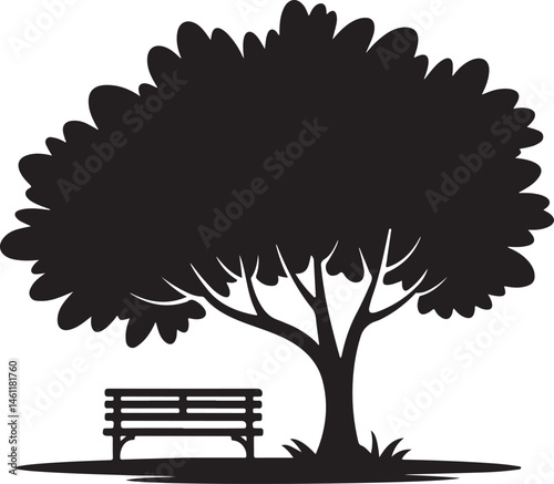Park Bench and Tree Silhouette Vector Illustration of Relaxation Scene Perfect for Nature, City Parks, Resting Areas and Outdoor Concept