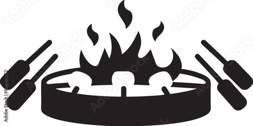 Fire Pit Vector with Logs and Rising Flames