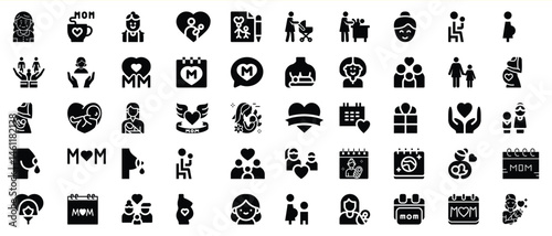 Illustrated collection of motherhood related icons and symbols