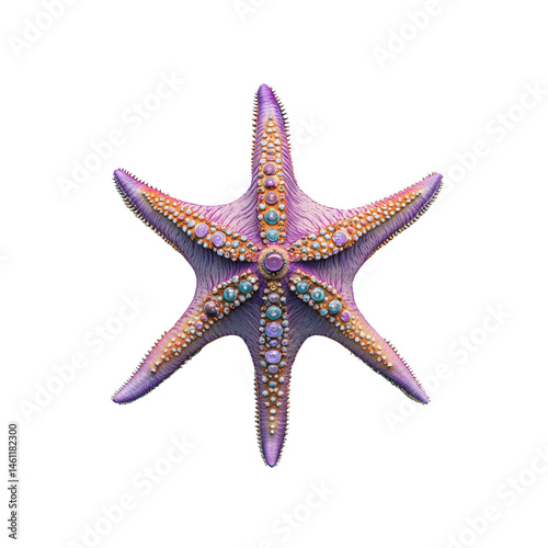 Ornate Purple and Orange Starfish with Gemstone Accents on Transparent background