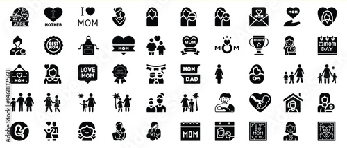 Collection of mothers day icon symbols celebrating mom love and parenthood
