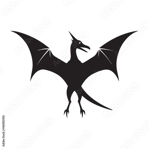 Flying Pterodactyl Silhouette with Wings Outstretched