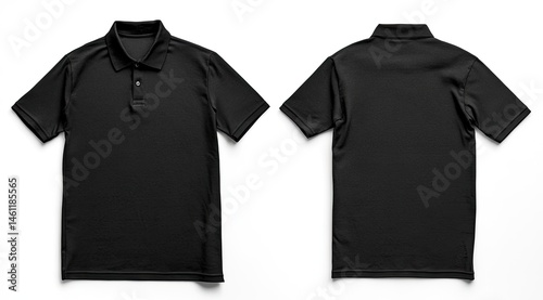 Blank black polo shirt mockup. Front and back views,  isolated on white