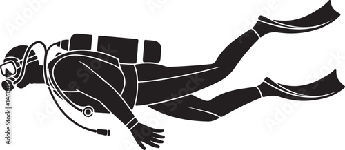 Scuba Diver Silhouette Vector for Ocean Exploration  Diving, and Adventure Themed Featuring Diving Gear
