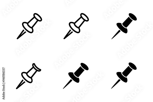 Push pin vector icon set office supplies stationery
