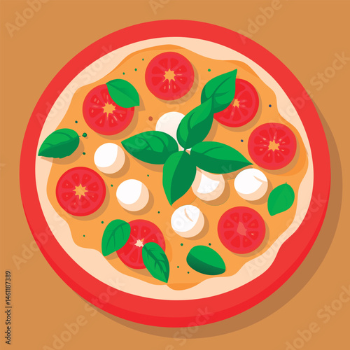 Vector illustration of a Delicious Margherita Pizza Topped.