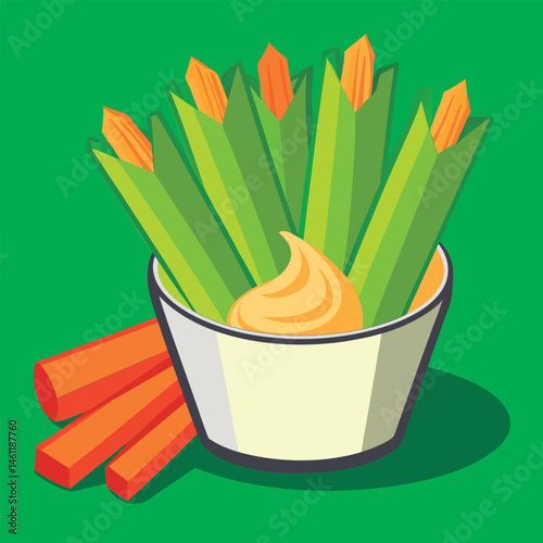 Celery sticks and carrots with dip.