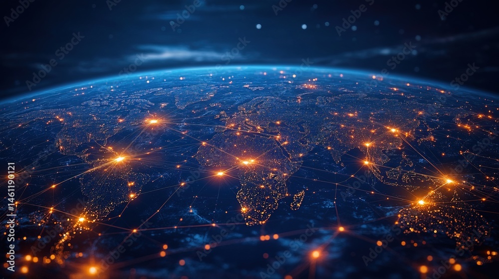 Obraz premium An AI-driven business network expanding dynamically across a global map