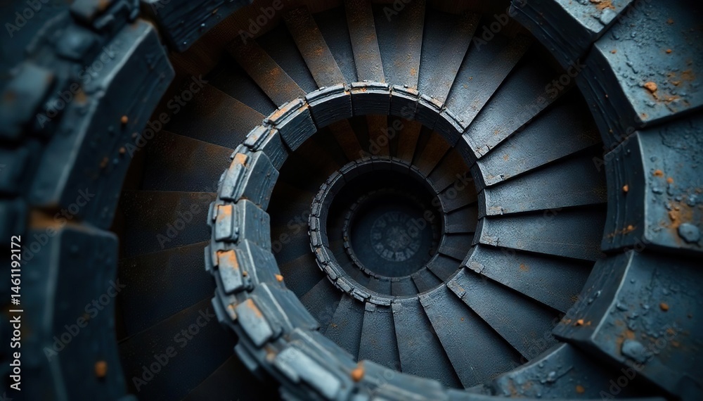 Fototapeta premium Tightly wound spiral staircase, metallic texture, helix, texture, silver