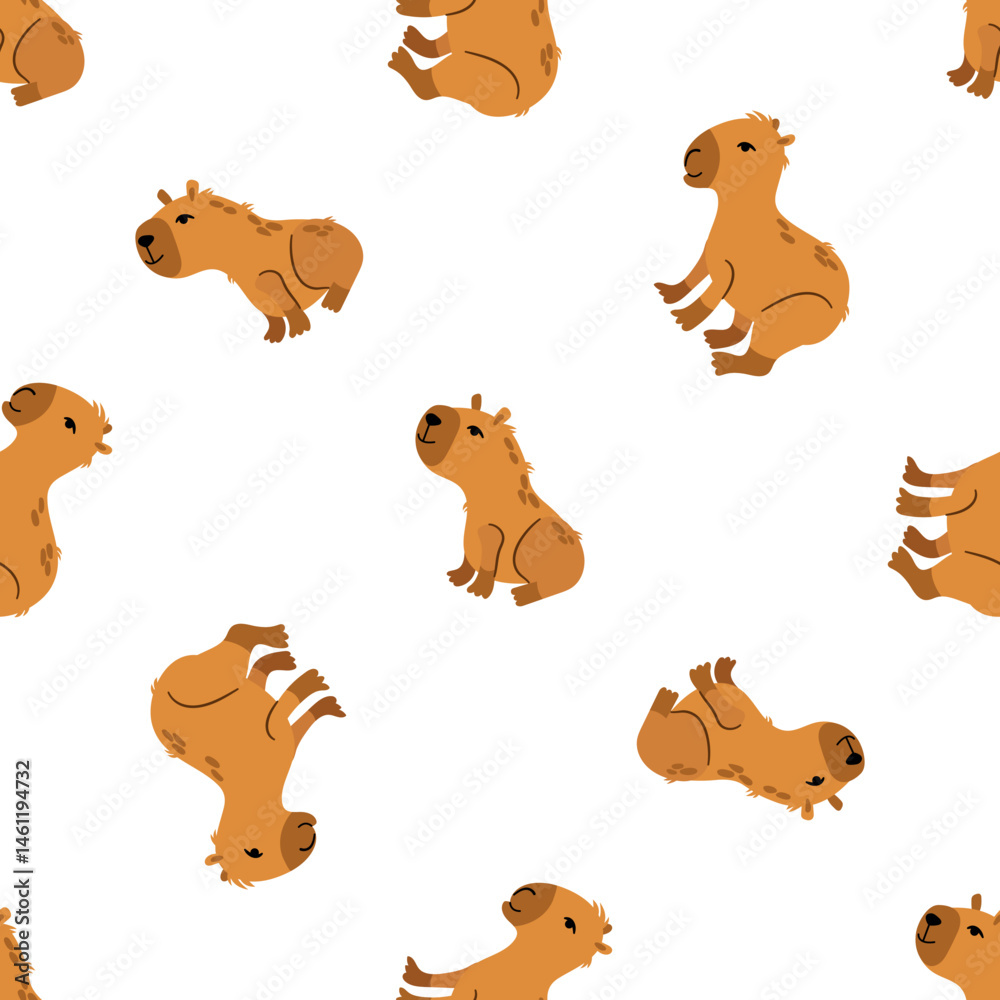 Naklejka premium Seamless pattern with cute capybaras. Design for decorating a nursery.