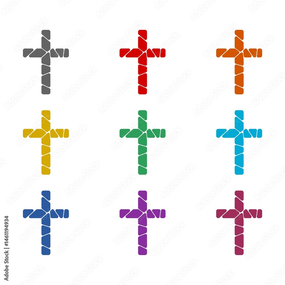 Fototapeta premium Stone christian cross icon isolated on white background. Set icons colorful