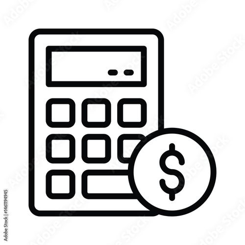 A captivating outline style icon of accounting calculator with dollar coin