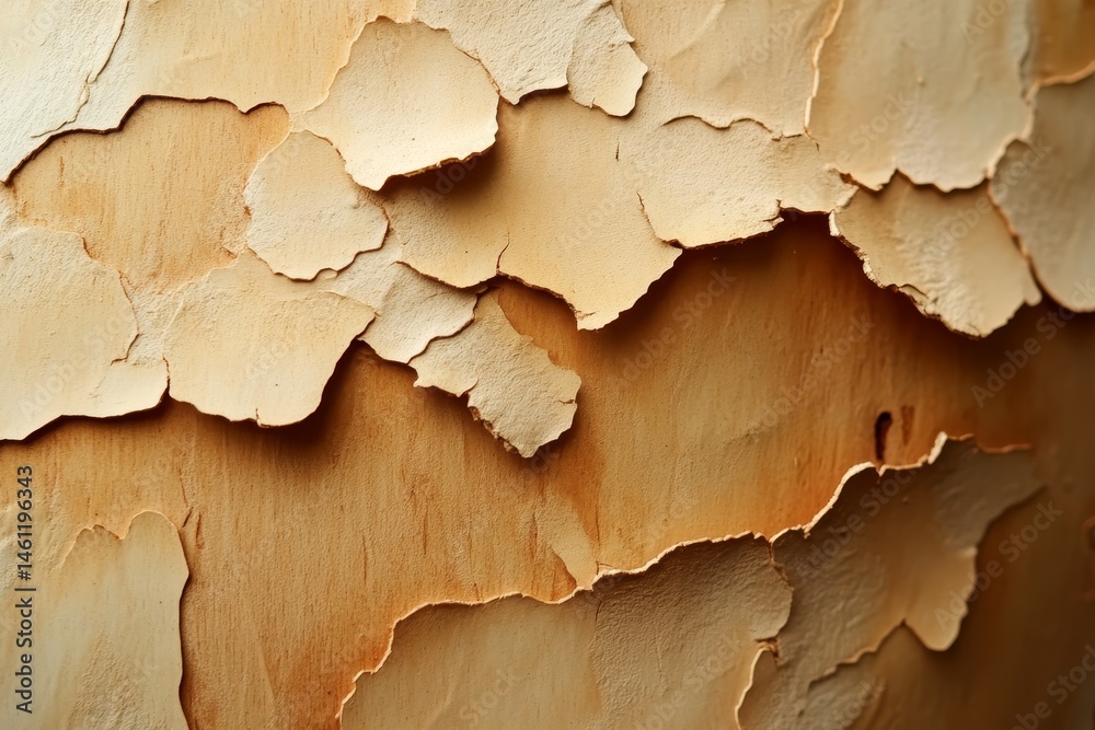 Obraz premium Close-up view of a textured, peeling bark surface.