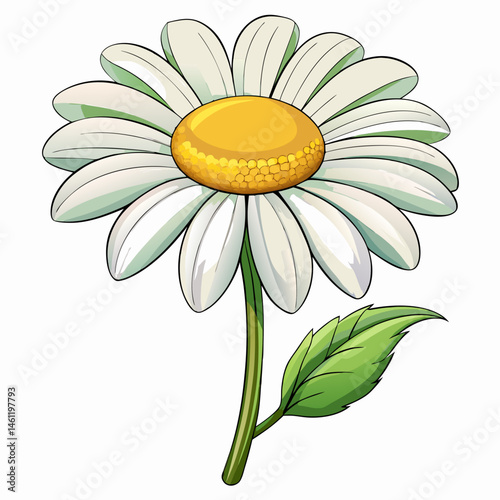 A high-quality vector illustration of a chamomile flower with delicate white petals and a yellow center, isolated on a white background