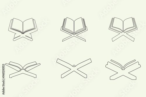 Minimalist Quran Stand Vector Icons Islamic Rehal Outline.